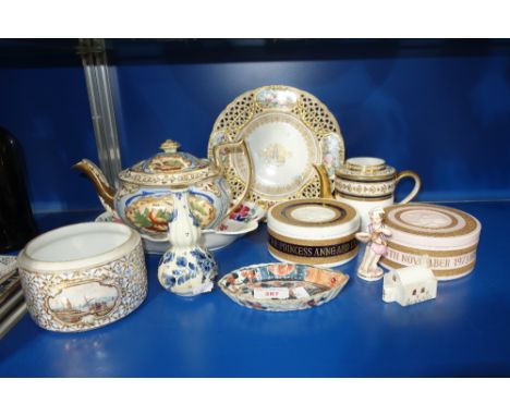 A HUTSCHENREUTHER PRINCESS ANNE WEDDING POWDER JAR another similar, a 19th century teapot and similar ceramics