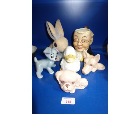 A SYLVAC CERAMIC CHARACTER JUG 'Pickwick' no. 1452 and a collection of Sylvac and other similar ceramics (6)