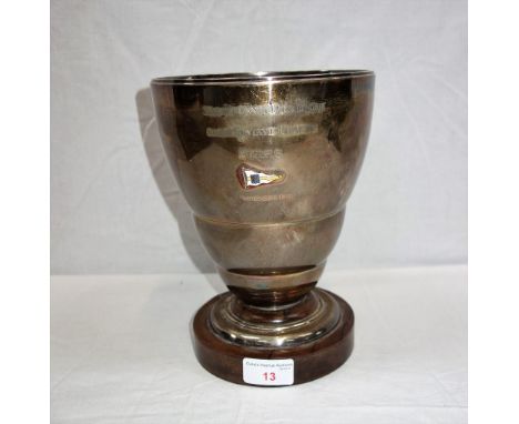 CRUISE LINER AND SHIPPING INTEREST; A FRENCH WHITE METAL (silver?) trophy, inscribed, "Yacht-Canot Club Basque, Coupe Gustave