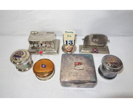 CRUISE LINER AND SHIPPING INTEREST; A VINTAGE DESK CALENDAR from "Winchester Castle", a card game device from "RMS Homeric" a