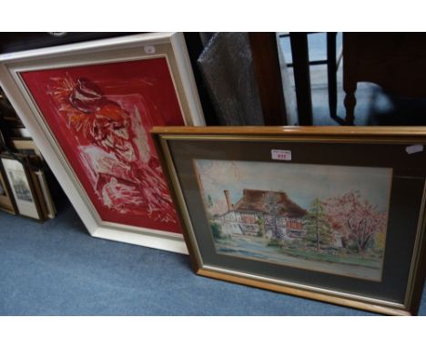 LUCIEN DESMEDT; A 1960'S ABSTRACT OF A CLOWN oil on canvas, and a collection of pictures