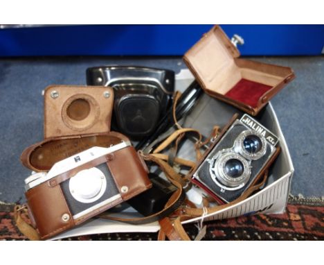 A HALINA AI BOX CAMERA, in fitted case and a collection of other mixed photographic equipment