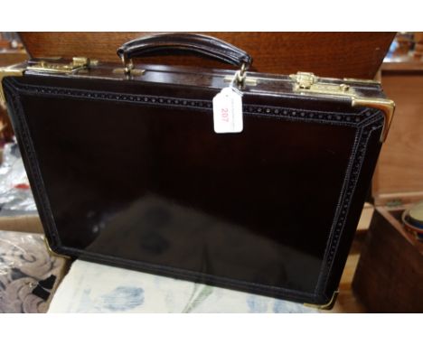 VINTAGE DARK BROWN LEATHER BRIEFCASE WITH GOLD COLOURED HARDWARE
