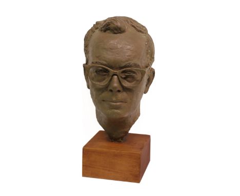 Victor Heyfron (British, 1934-2017) Portrait bust of Eric Morecambe (1963) bronzed plaster marquette bust on hardwood base, t