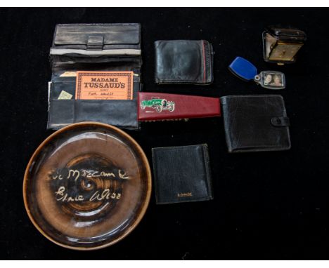 A vintage black crocodile wallet gilt initials to upper right E.M (Eric Morecambe) together with three of his black leather p