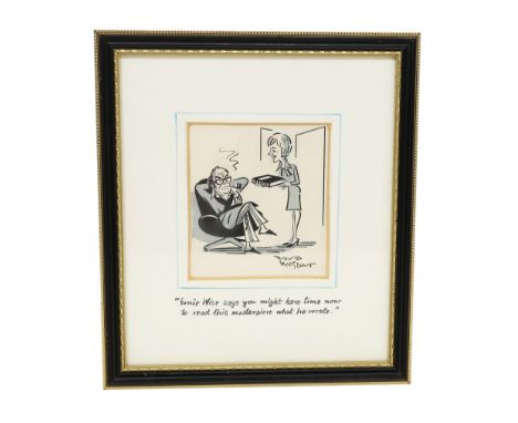 David Langdon OBE (British 1914-2011) Eric and Joan Morecambe: a satirical cartoon depicting Eric seated smoking a pipe in dr
