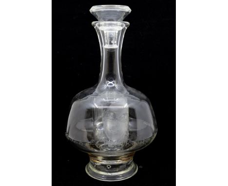 A Modern presentation decanter and stopper, the centre with blown figure of Eric in his famous pose with black glasses and th