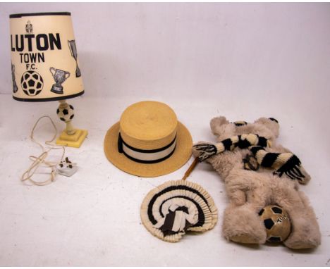 Luton Town Football Club memorabilia to include: vintage table lamp with paper shade printed with Cups and Players; a Teddy B