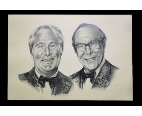 Linda Birkinshaw (British Contemporary)&nbsp; original double portrait of Ernie Wise and Eric Morecambe pencil on card, 54.5 