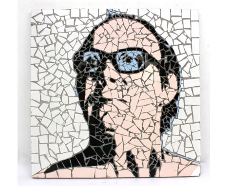 A late 1970s large mosaic panel portrait of Eric Morecambe, approx 60 x 60cm   Note: presented to Eric Morecambe by a fan 