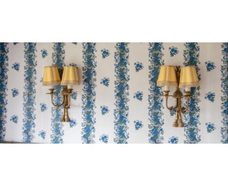 A pair of Louis XVI style gilt metal ribbon tied wall sconces together with remaining wall lights and fittings including a pa