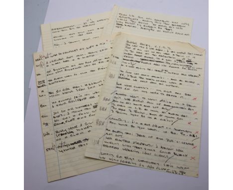 Eric Morecambe's handwritten joke ideas, some marked with ticks and crosses, also draft letter ideas, on 11 pages of A4 lined
