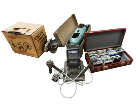 A Minette 1960s editing/viewer editor electrical machine with box and accessories along with a 1960s Unoscop slide/magic lant