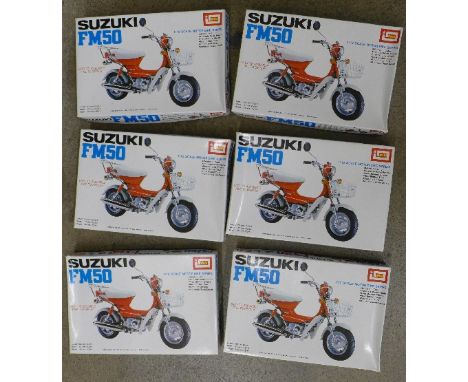 Six Imai 1/12 scale Suzuki FM50 model kits, boxed