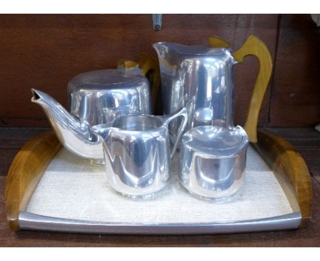 A four piece Picquot ware tea service and tray
