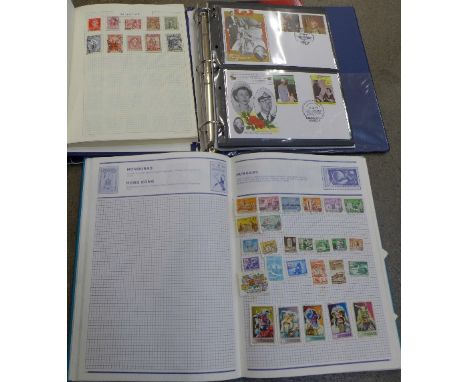 Three albums of stamps, first day covers, etc.