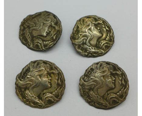 Four silver Art Nouveau buttons, Birmingham 1901