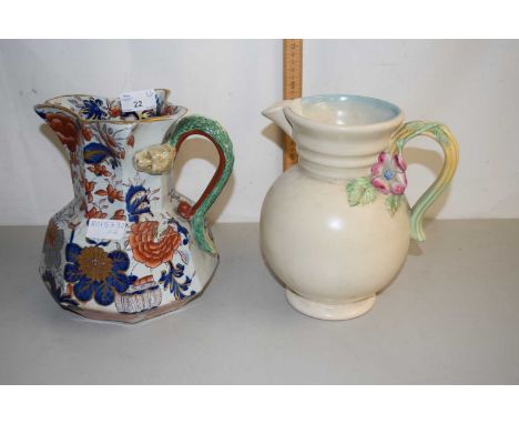 A Masons iron stone jug together with a Clarice Cliff Newport Pottery jug with floral handle