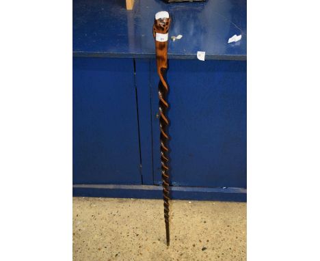 An unusual early 20th Century barley twist walking stick, possibly constructed from blackthorn