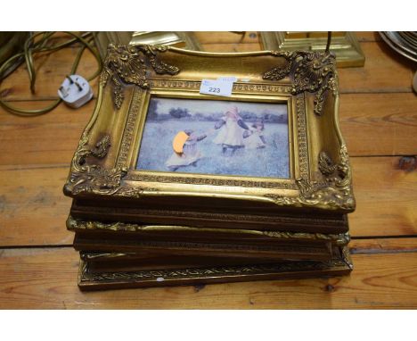 A group of three modern oleograph studies in antique style gilt frames