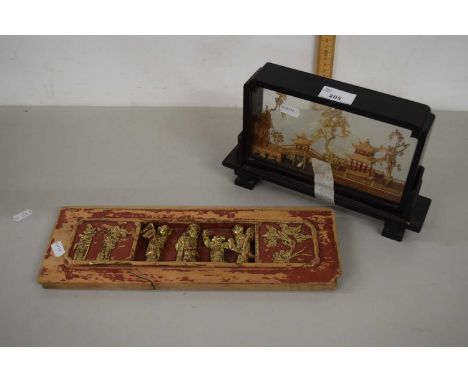 A Chinese cork diarama picture together with a further small modern carved Chinese panel