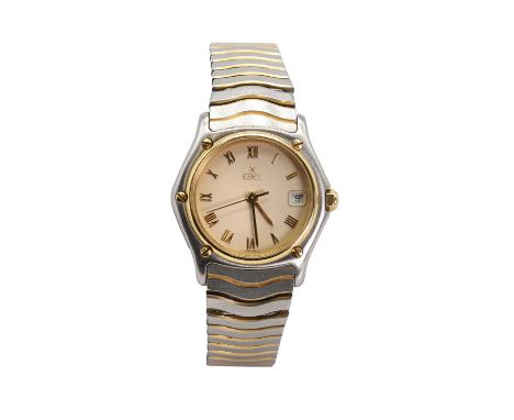 A ladies' stainless steel and gold plated Ebel Classique quartz bracelet watch,  ref. 183908, 28mm case, with a cream dial, r
