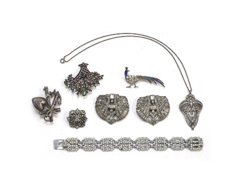 A collection of antique and vintage paste set silver and costume jewellery, to include an early 20th century Continental silv