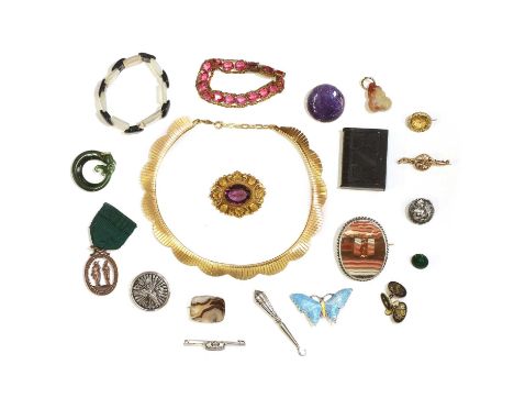 A collection of antique and later costume jewellery, to include a citrine brooch/pendant, tested as approximately 14ct gold, 