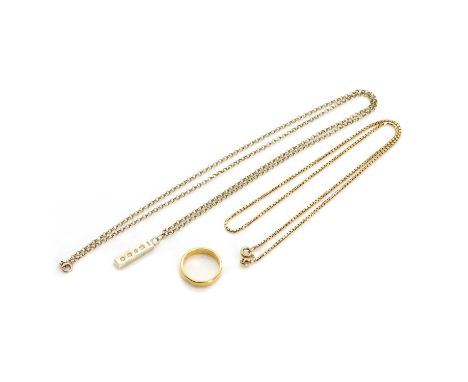 A small group of gold jewellery, comprising:a 22ct gold wedding ring,Birmingham 1958, ring size K,a 9ct gold ingot pendant,Bi