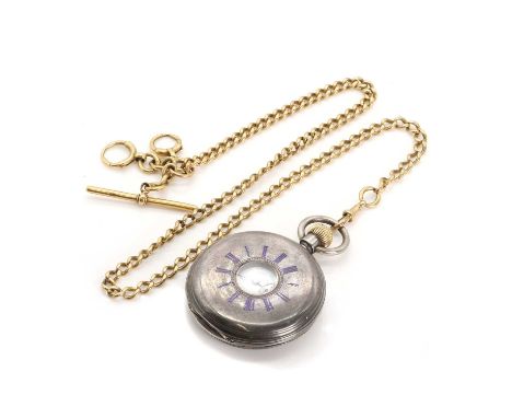 An 18ct gold Albert chain and a half hunter pocket watch, by Hunt & Roskell,  the Albert chain with solid curb links, suspend