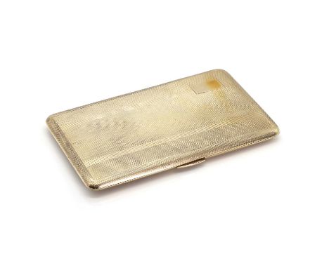 A 9ct gold cigarette case, of rectangular form with milled geometric decoration, 14cm x 8.5cm, Birmingham 1947, 183.59gCondit