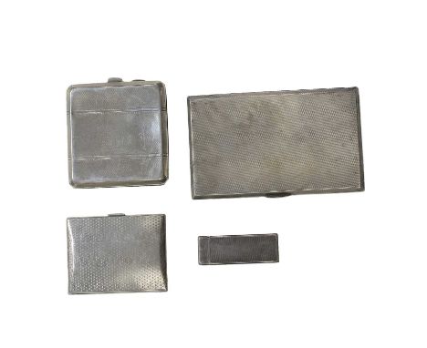 A small group of cigarette cases and a lighter, comprising a silver rectangular cigarette case, 140mm x 85mm, Birmingham 1944