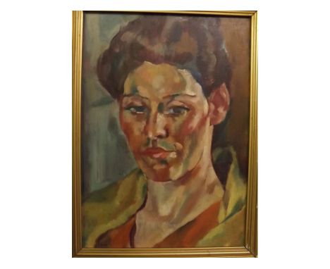 Modern British School, oil on panel, Head and shoulders portrait of a lady, 13 1/2 x 19 1/2 ins 