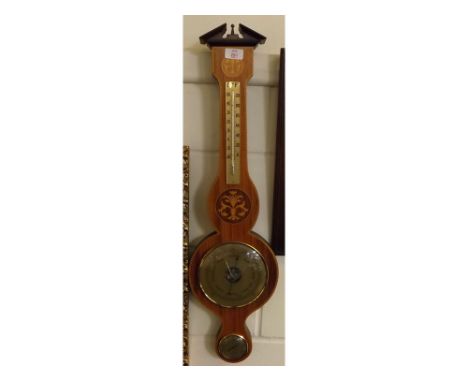 Late 20th century marquetry inlaid banjo barometer/thermometer/hydrometer in Georgian style, 30ins overall  