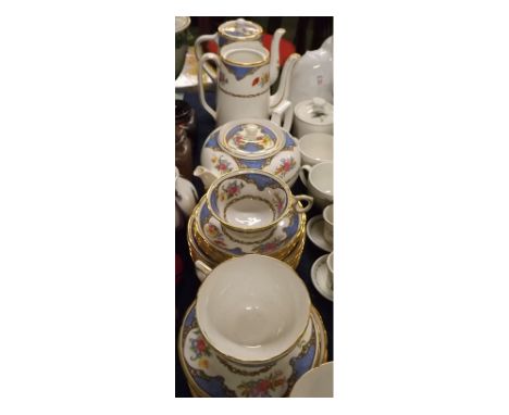 Extensive Hammersley & Co bone china tea and coffee service, (as retailed by T Goode & Co Ltd, London), floral blue and gilt 
