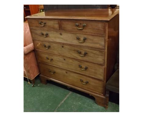 Georgian mahogany large two over four full width drawer chest with brass swan neck handles, raised on bracket feet, 46ins x 2