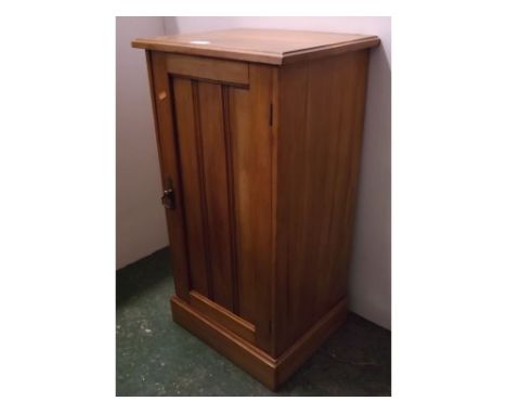 Late Victorian waxed satin walnut single door bedside cabinet, single shelf within, lacking galleried back, 16 ins wide, 12 1