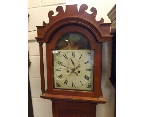 Mid-19th century oak cased 8-day long case clock, (name rubbed), the arched hood with shaped pediment over free standing colu