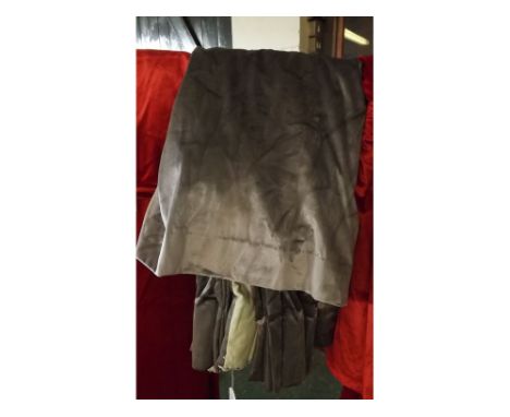 Long pair of grey velvet type curtains, each with drop of approx 7ft 6ins and width of approx 3ft 20ins 