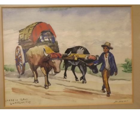 M Hevas, signed, gouache, inscribed "Carreta Tipica Guatemala", 9 1/2 x 12 ins 