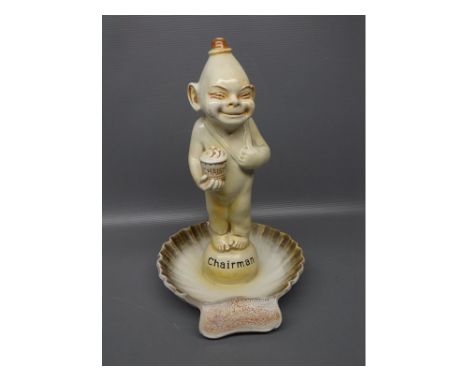 Wilkinson Ltd (Royal Staffordshire Pottery) china figure mounted match holder/striker/ashtray, inscribed "Chairman", green pr