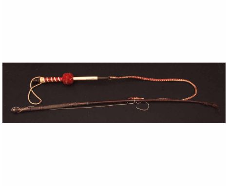 Mixed Lot: two various Far Eastern riding crops, one of white metal construction with plaited leather shaft (A/F), the second