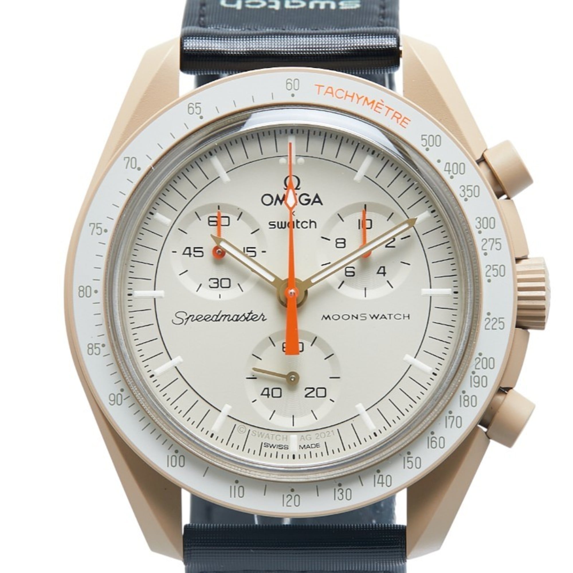 OMEGA x Swatch MoonSwatch Mission to Jupiter Watch SO33C100 Quartz Movement Beige Dial Ceramic Nylon