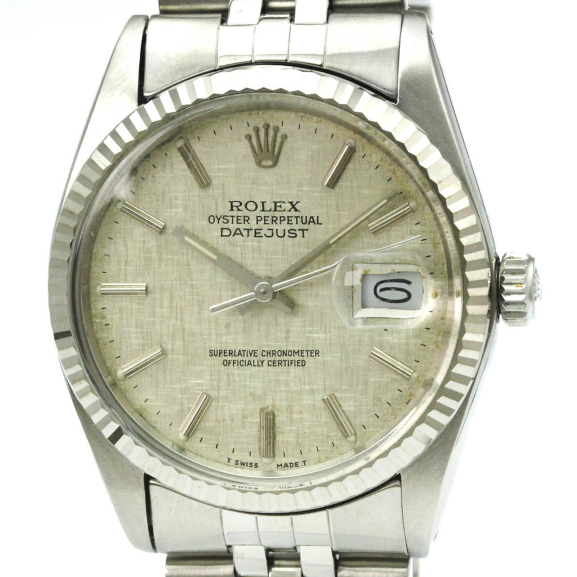 ROLEX Datejust 18K White Gold Steel Automatic Mens Watch 16014 Polished