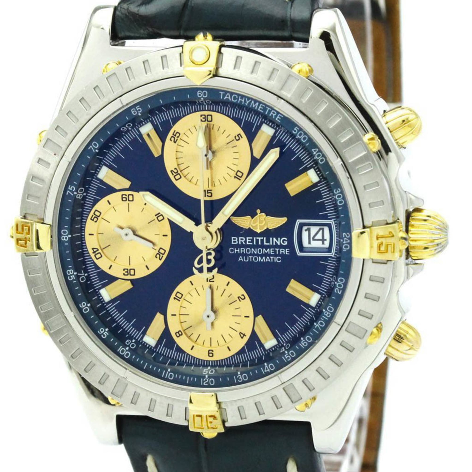 BREITLING Chronomat 18K Gold Steel Automatic Mens Watch B13352 Polished