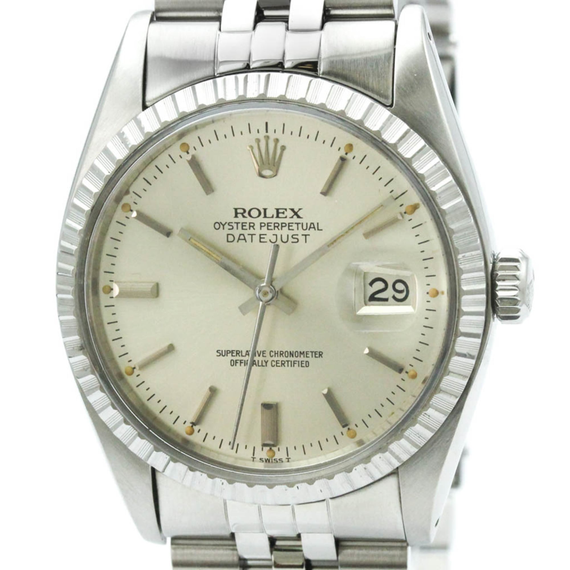 ROLEX Datejust 18K White Gold Steel Automatic Mens Watch 16030 Polished