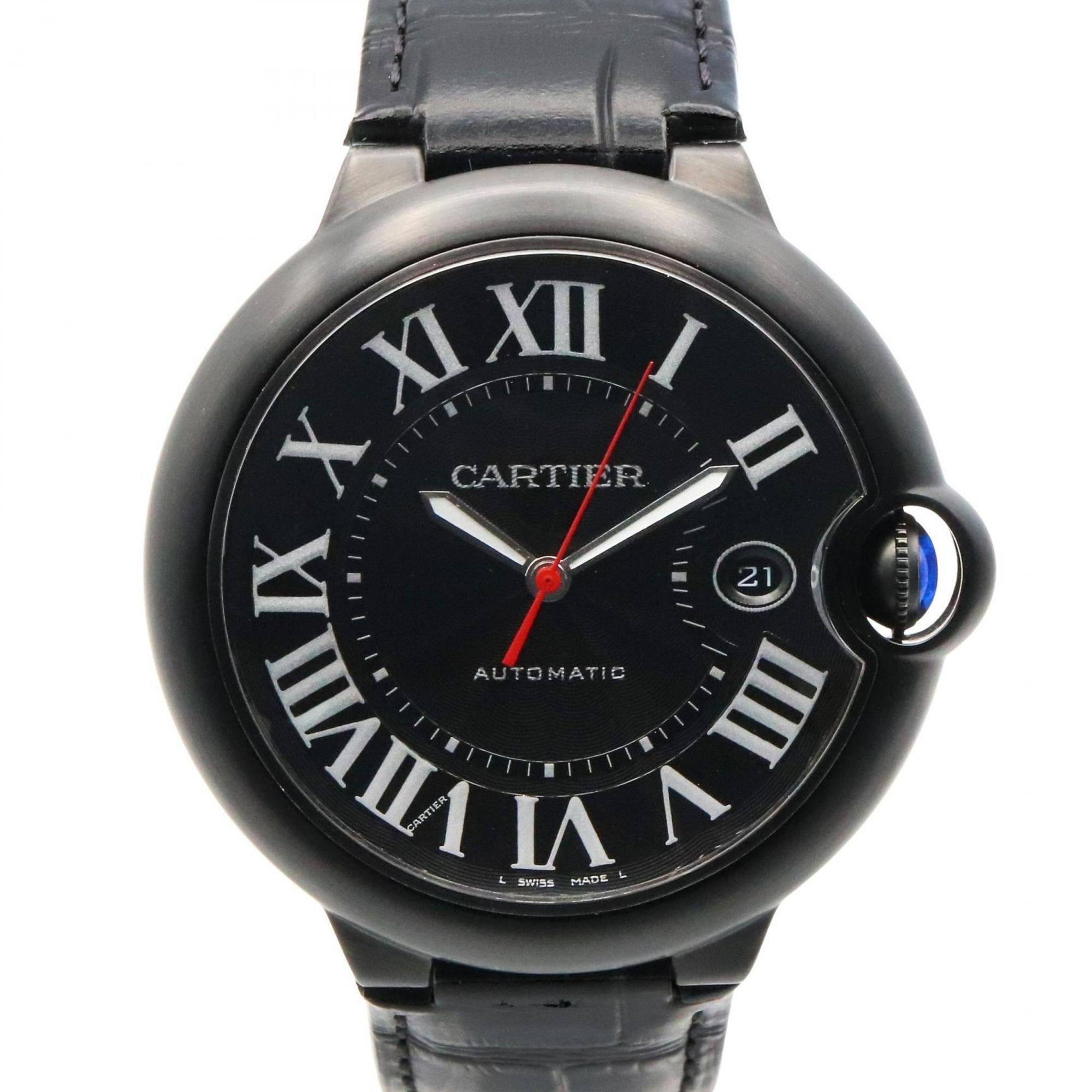 Cartier Ballon Bleu 42mm Men\'s Watch, Stainless Steel (DLC Coating) Leather, Black, WSBB0015