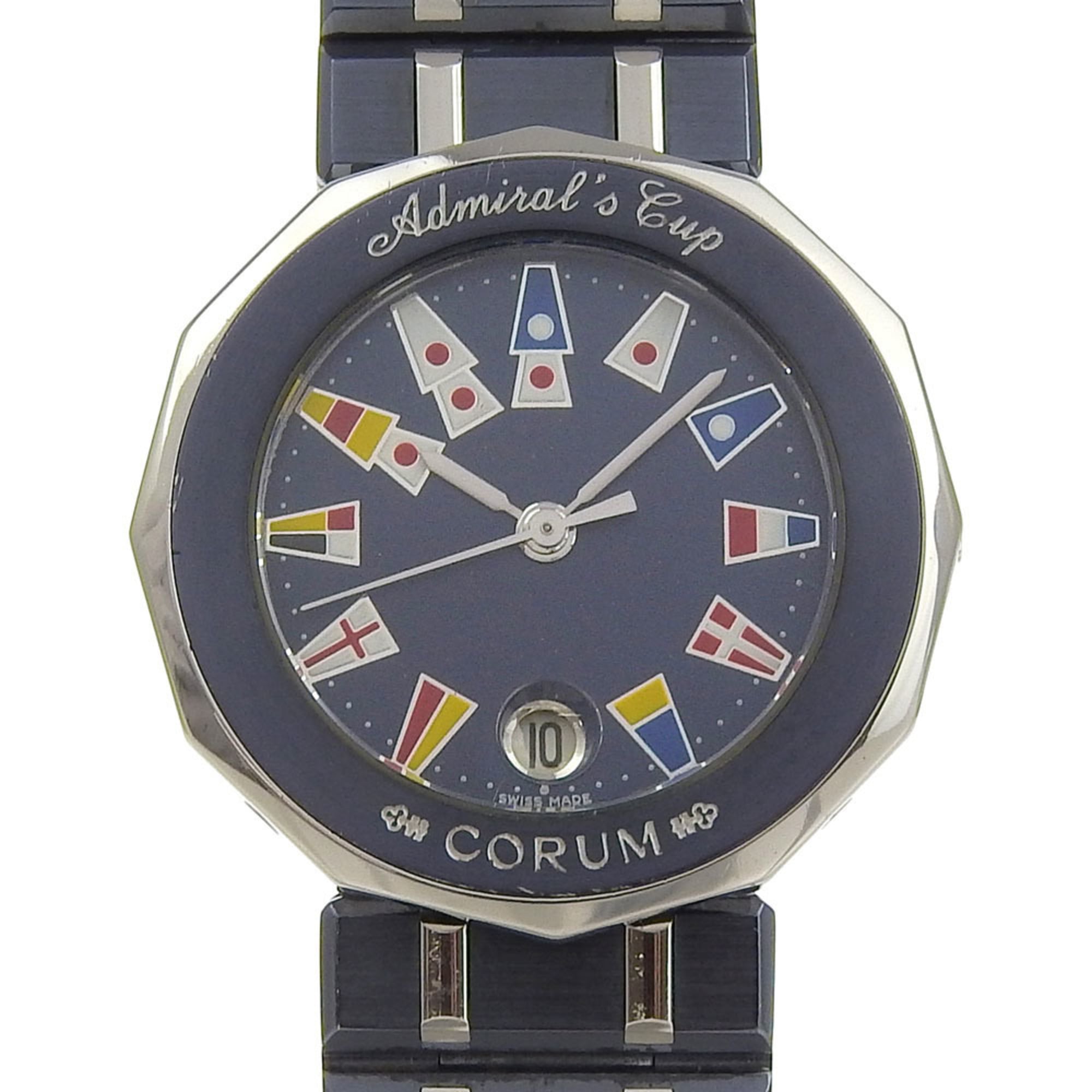 Corum Admiral\'s Cup Watch 39.610.30.V50 Stainless Steel x Gun Blue Quartz Analog Display Navy Dial