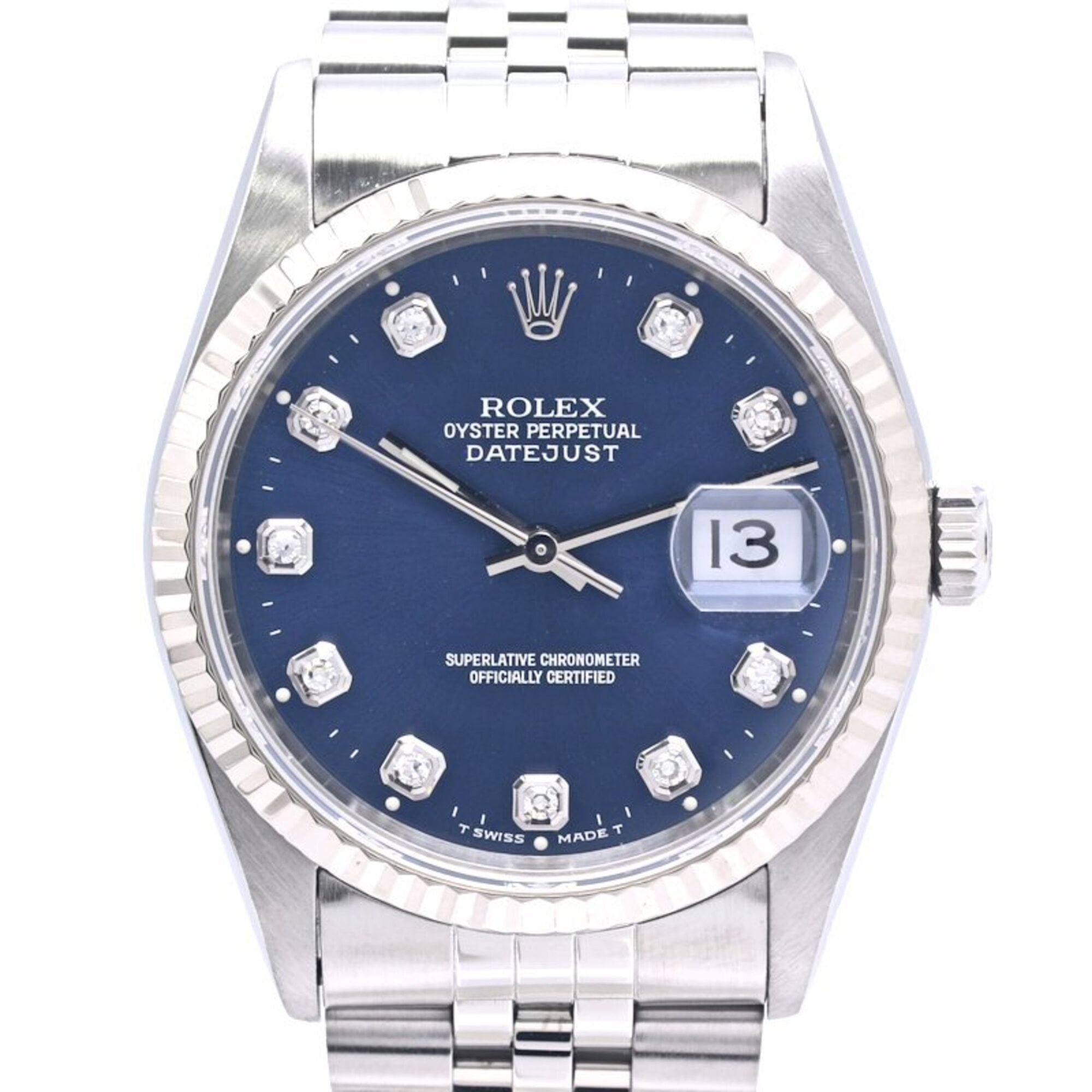ROLEX Datejust 10P Diamond 16234G Men\'s Watch 18K White Gold x Stainless Steel 40300