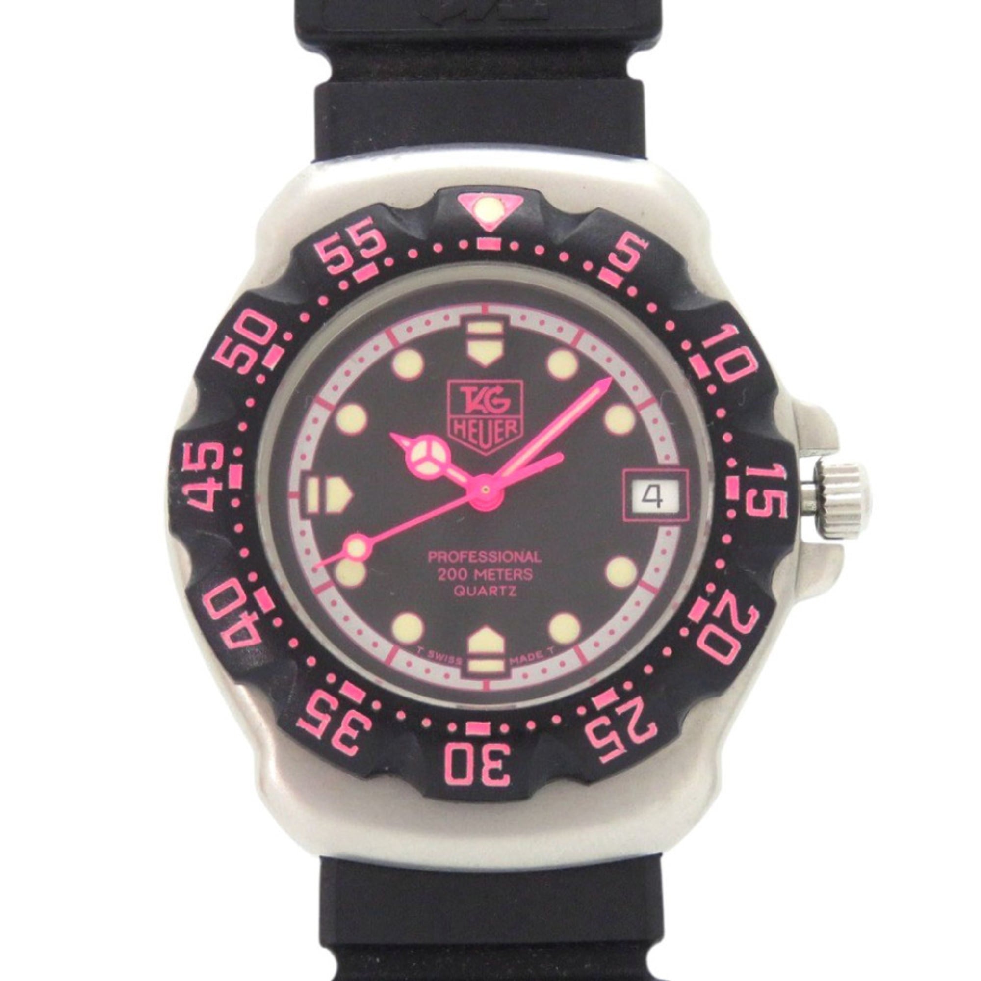 Tag Heuer Formula 1 WA1217 Stainless Steel Rubber Watch, Black and Pink Dial, Quartz Movement, 1922